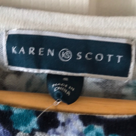 With flaw- Floral tee top sweater purple blue - Picture 4 of 6